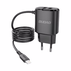 Įkroviklis Dudao "A2ProL" juodas (2xUSB) + integruotas "Lightning" laidas