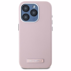 Karl Lagerfeld FW Metal Plate Magnetinis įkrovimo dėklas iPhone 15 Pro Max - rožinė