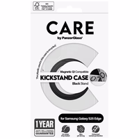 CARE by PanzerGlass Funkcinis juodas dėklas su stovu ir QI Samsung Galaxy S25 Edge - skaidrus
