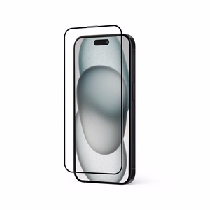 Crong Anti-Bacterial 3D Armour Glass antimikrobinis 9H grūdintas ekrano apsauginis stiklas, visu paviršiumi klijuojamas, skirtas iPhone 16 Plus / 15 Plus, su montavimo rėmeliu