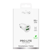 Puro Pro Lite automobilinis įkroviklis 1x USB-A + 1x USB-C Power Delivery 20W - baltas