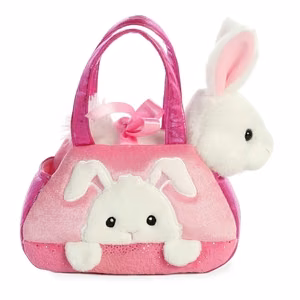 Fancy Pals PeekaBoo ekologiškas pliušinis triušiuko žaislas rožiniame krepšelyje, 20 cm