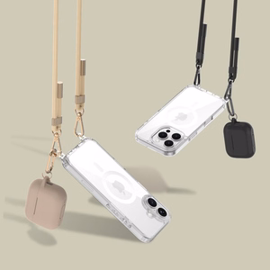 Tech-Protect FlexAir Chain MagSafe dėklas iPhone 16 Pro Max - skaidrus + 2 dirželiai (juodas ir taupe)