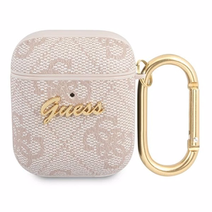 Guess 4G Script Metal Collection dėklas AirPods 1 / 2 - Rožinis