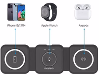 Belaidis įkroviklis CHOETECH, 15W, 3in1, magnetinis, lankstomas, juodas