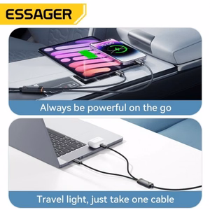 USB Laidas Essager Triple 3in1 juodas Type-C / Type-C / Lightning 120cm