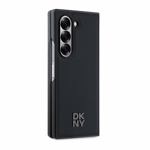 DKNY Magnetinis paprastas odinis metalinis dėklas su logotipu Samsung Galaxy Z Fold 6 - juodas