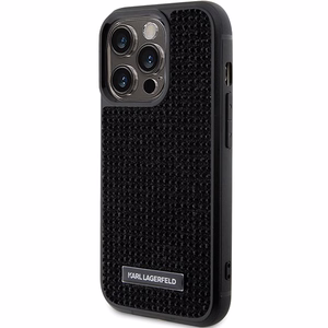 Karl Lagerfeld Krištolo logotipas metalinė plokštelė dėklas iPhone 15 Pro - juoda