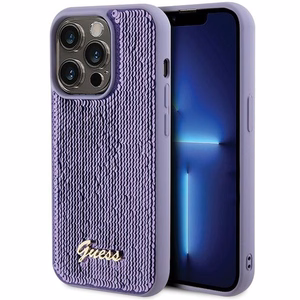 Guess Sequin Script Metal dėklas telefonui iPhone 15 Pro - violetinė