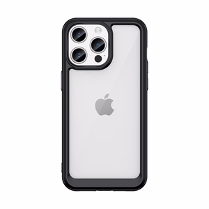 iPhone 15 Pro Outer Space sustiprintas dėklas su lanksčiu rėmeliu - juodas