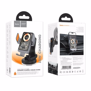 HOCO automobilinis laikiklis telefonui priekinio stiklo ir centrinės konsolės HW8 (15W) juodas