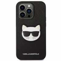Karl Lagerfeld Saffiano Choupette Head Patch dėklas telefonui iPhone 14 Pro Max - juodas