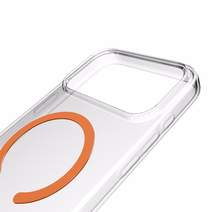 Puro Lite Mag TPU+PC dėklas telefonui suderinamas su MagSafe iPhone 17 Pro Max - skaidrus su oranžiniu žiedu