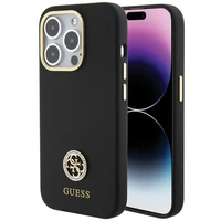 Guess silikoninis Logo Strass 4G dėklas telefonui iPhone 15 Pro Max - juodas