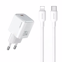 USAMS Tinklo įkroviklis 1xUSB-C PD20W PD3.0 Fast Charging US-CC183 + laidas USB-C/Lightning US-SJ610 baltas YX Series YXXLOGTC03
