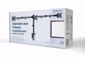 Gembird MA-D3-01 reguliuojamas stalo laikiklis 3 monitoriams (sukamas, palenkiamas), 17”–27”, iki 7 kg