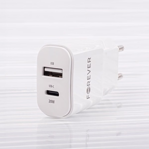 "Forever TC-01-20AC PD QC įkroviklis 1x USB-C 1x USB 20W baltas