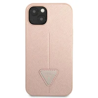 Guess GUHCP13SPSATLP iPhone 13 mini 5.4" rožinis kietasis dėklas Saffiano Triangle Logo