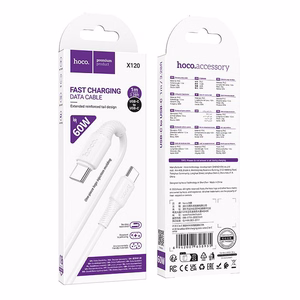 Kabelis USB C į USB C Hoco 3A 60W 1 m X120 baltas