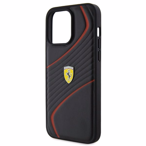 Ferrari Twist Metal Logo dėklas iPhone 15 Pro Max juodas