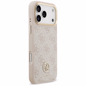 Guess 4G Strass Logo & Big Strap Metal Buttons Magnetinis dėklas telefonui iPhone 17 Pro Max - rožinė
