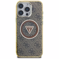 Guess IML Metal Glitter 4G Circle Triangle Magnetinis dėklas telefonui iPhone 16 Pro - rudas