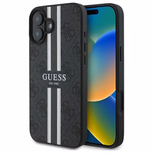 Guess 4G Printed Stripes Magnetinis dėklas iPhone 16 - juodas