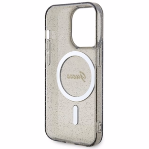 Guess GUHMP14XHCMCGK iPhone 14 Pro Max 6.7" juodas kietas dėklas Glitter Gold Magnetinis