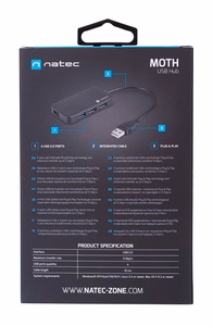 NATEC šakotuvas USB 3.0 Moth (4 prievadai, juodas)
