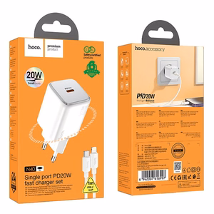 Įkroviklis Hoco USB C QC PD 20W + Kabelis USB C į Lightning N40 baltas
