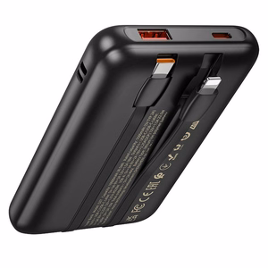 Išorinė baterija Hoco 10000 mAh QC PD 22,5W su integruotais laidais USB C + Lightning Q37 juoda
