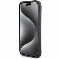 Ferrari Grip Stand Metal Logo dėklas iPhone 15 – juodas