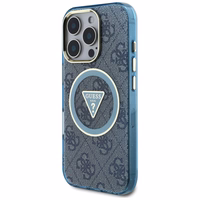 Guess IML Metal Glitter 4G Circle Triangle Magnetinis dėklas telefonui iPhone 16 Pro - mėlynas