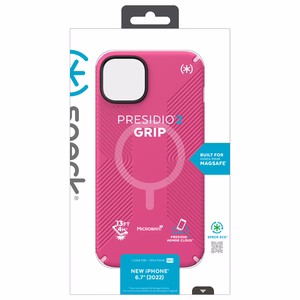Speck Presidio2 Grip MagSafe case for iPhone 14 Plus, with non-slip grip, Digital Pink / Blossom Pink / White
