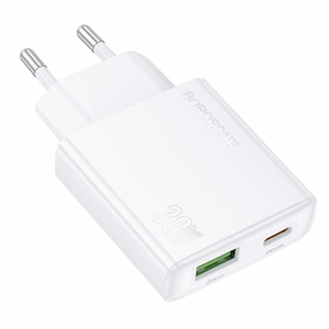 Borofone Įkroviklis BN25 Wish (Ultra Thin) - USB + Type-C - PD QC 3.0 30W baltas