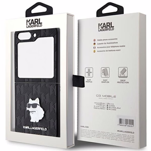Karl Lagerfeld Saffiano Monogram Choupette Pin dėklas telefonui Samsung Galaxy Z Flip 5 - juoda