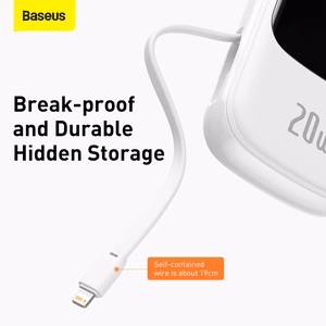 Baseus išorinė baterija 20000mAh Qpow Pro - USB + Type C - PD 20W su Lightning kabeliu (PPQD060202) balta