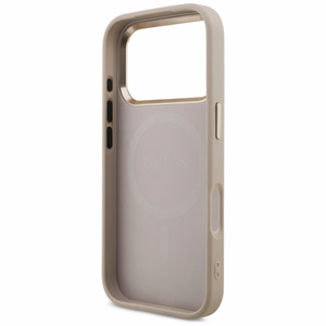 Guess PU Leather 4G Strass Triangle Logo Gold Frame MagSafe dėklas Apple iPhone 18 Pro, rožinis