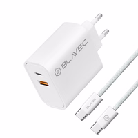 Blavec sieninis įkroviklis BC-2 - USB + Type C - QC 3.0 PD 20W su Type C į Type C kabeliu (TCBC2-UCW20+CC) baltas