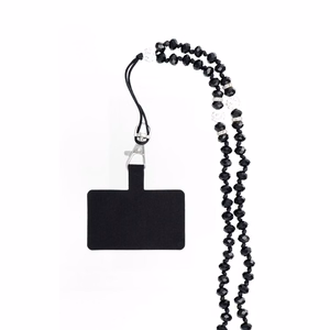 CRYSTAL DIAMOND telefono dirželis, telefono pakabukas / virvelės ilgis 74 cm (37 cm kilpoje) / ant kaklo – juodas