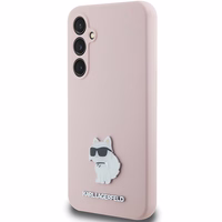 Karl Lagerfeld silikoninis Choupette Metal Pin dėklas telefonui Samsung Galaxy S23 FE - rožinis