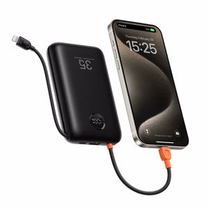 Veger K2 (W2068) 20000 mAh powerbank'as 35W PD QC3.0 su integruotais USB-C ir Lightning laidais, juodas