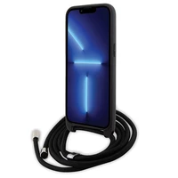 Karl Lagerfeld kryžminis Saffiano monograma metalinis ženkliukas Karl & Choupette dėklas telefonui iPhone 15 Pro Max - juodas