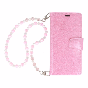 Glitter Magsafe knygos stiliaus dėklas Samsung Galaxy S23 Plus rožinis