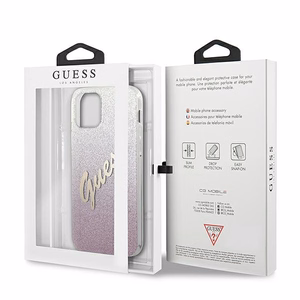 Guess GUHCP12SPCUGLSPI iPhone 12 mini 5.4" rožinis/rožinis kietas dėklas Glitter Gradient Script