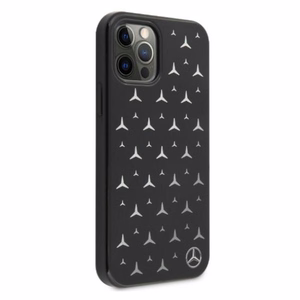 Mercedes Sidabrinių žvaigždžių rašto dėklas iPhone 12 Pro Max - juodas
