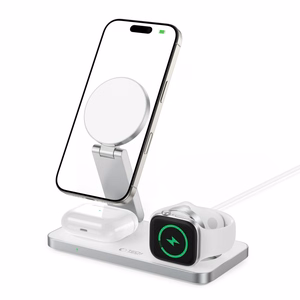 Tech-Protect QI15W-A47 MagSafe 3in1 indukcinis įkroviklis + USB-C kabelis - baltas