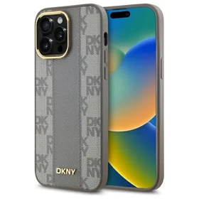DKNY Odinis languotas mono raštas Magnetinis dėklas telefonui iPhone 14 Pro Max - smėlio spalvos