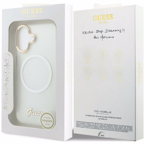 Guess IML Gradient Script Metal MagSafe Dėklas for iPhone 17 - baltas