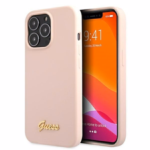 Guess GUHMP13LLSLMGLP dėklas telefonui iPhone 13 Pro / 13 6.1" šviesiai rožinis kietas silikoninis su auksiniu logotipu MagSafe